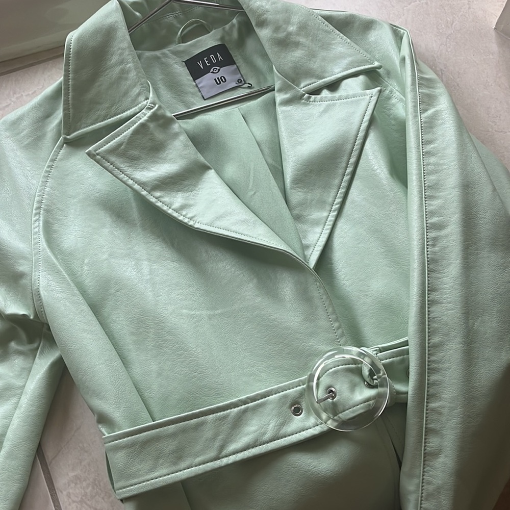 Urban Outfitters Veda mint faux leather trench